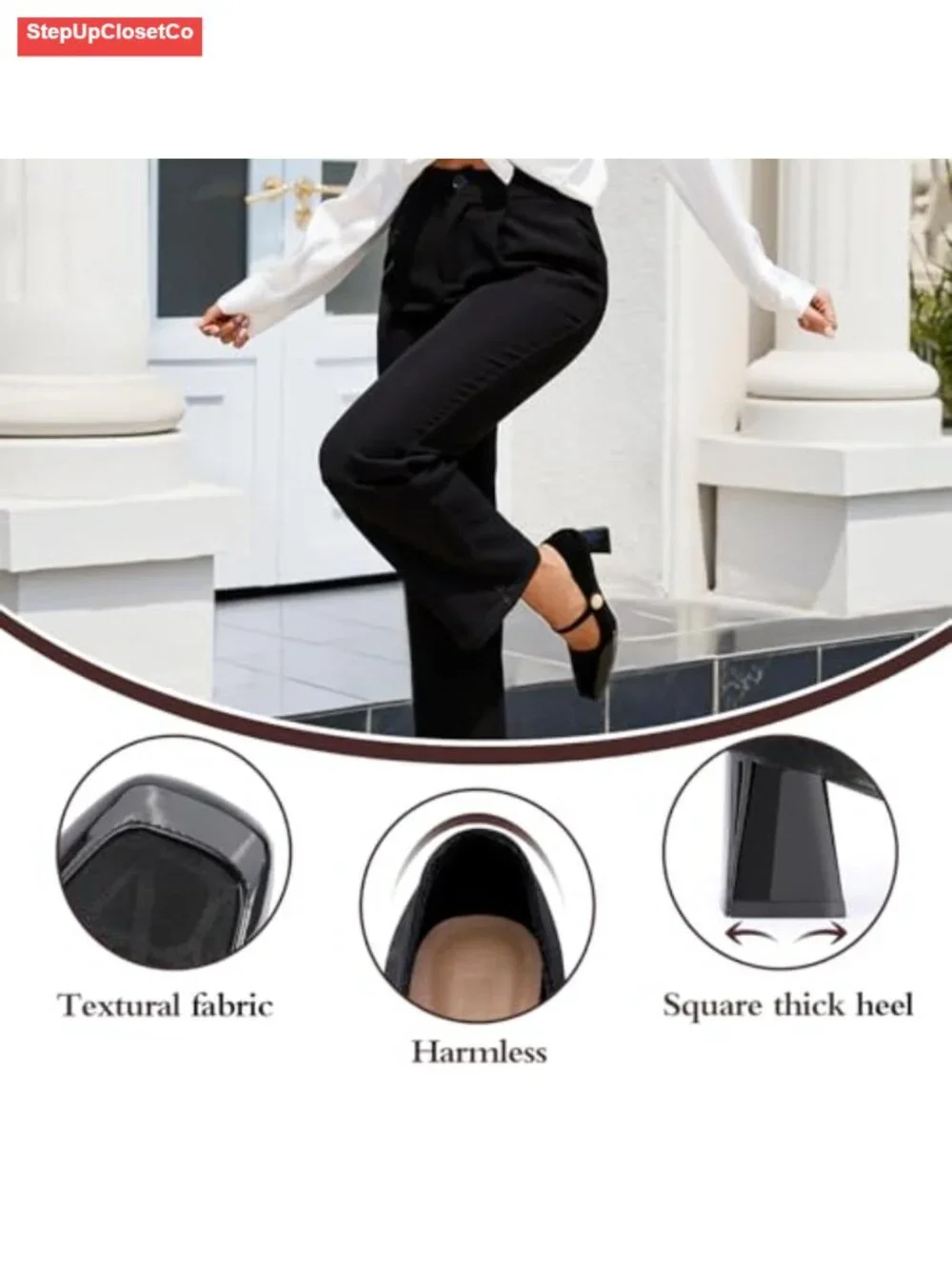Women's Square Toe Mary Jane Chunky Block Heels Pumps Dress Shoes